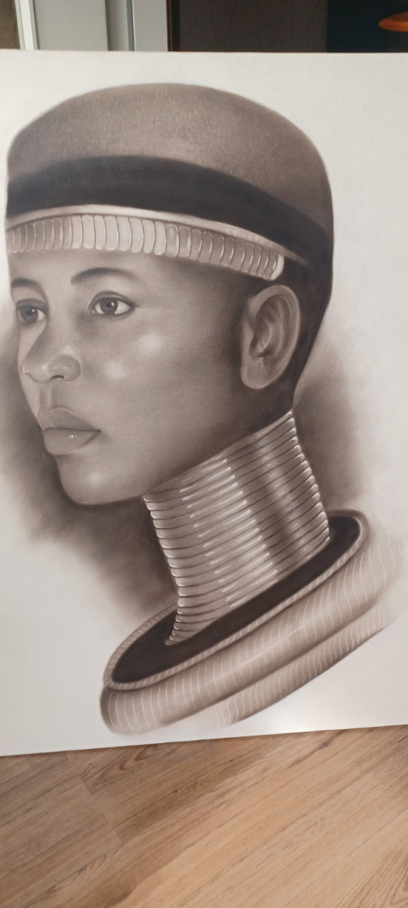 Groot zwart/wit schilderij...African Woman..