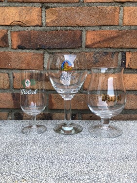 3 bierglazen Grolsch Leffe en Duvel.