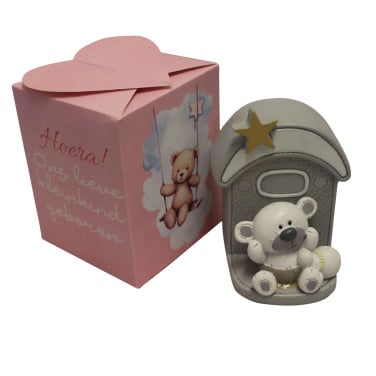 Cadeau van opa en oma een spaarpot voor de babyfooi