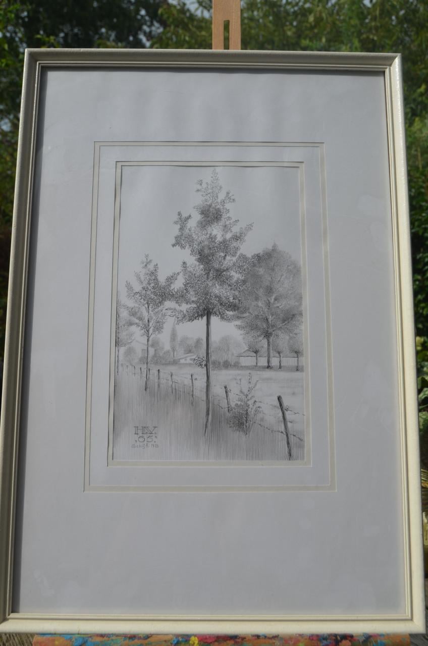 9 x Hendrik Voskuijl (1893 - 1980) potloodtek. bomen (2) o.a. Ommen