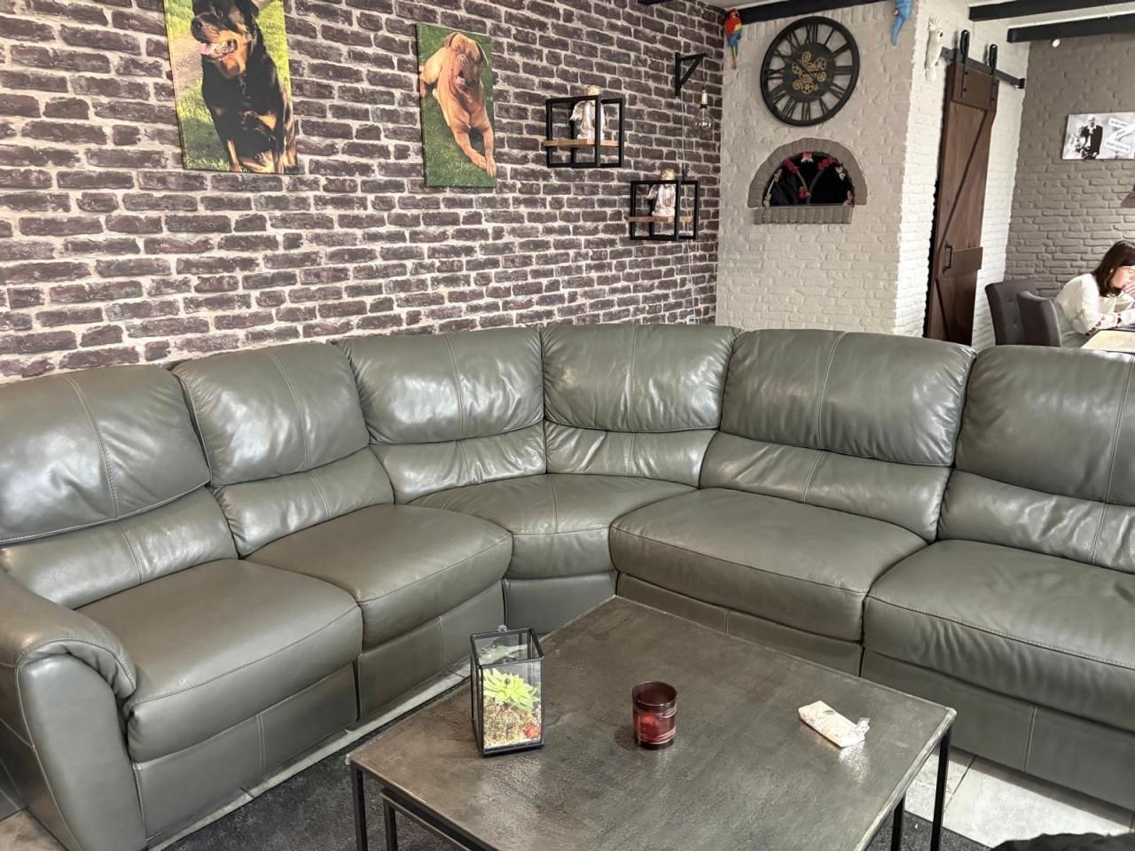 Echte leren hoekbank met 2 relaxen kleur donkergrijs