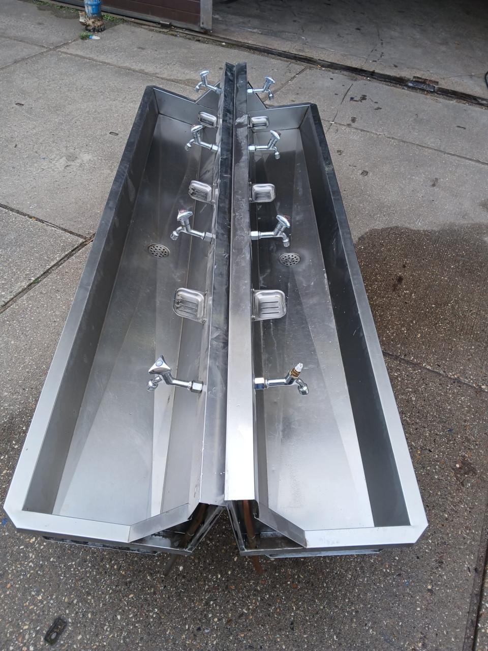 RVS wastrog/wasgoot/wasbak, 2400mm met 4 kranen