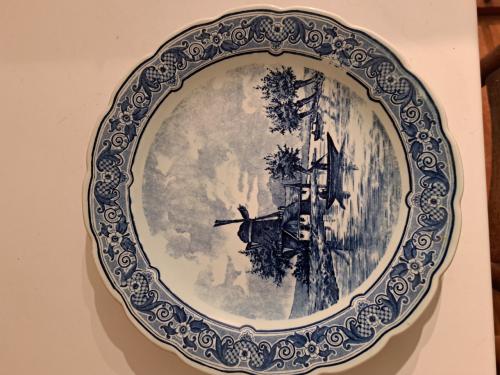 Wandbord delftsblauw hollands landschap met molen 30,5 cm.