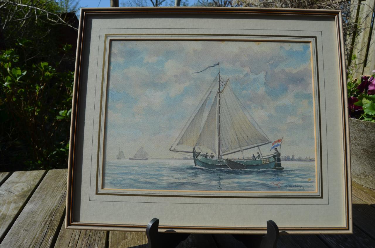 Aquarel G. van Steenbergen 'Poon op het Holl. Diep' 1988 gesigneerd.