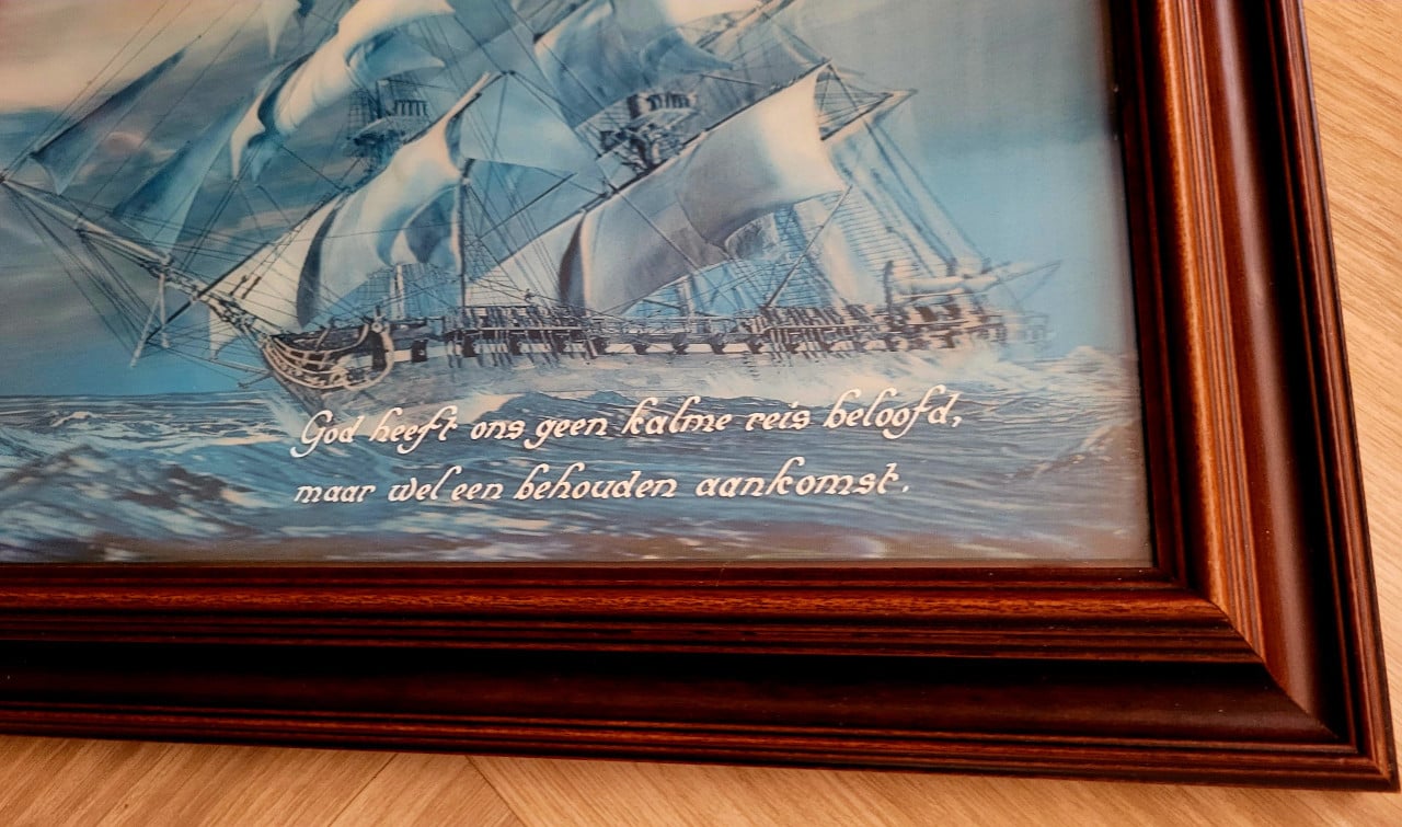 Vintage 3D Clipper Schip Hologram in Houtenlijst