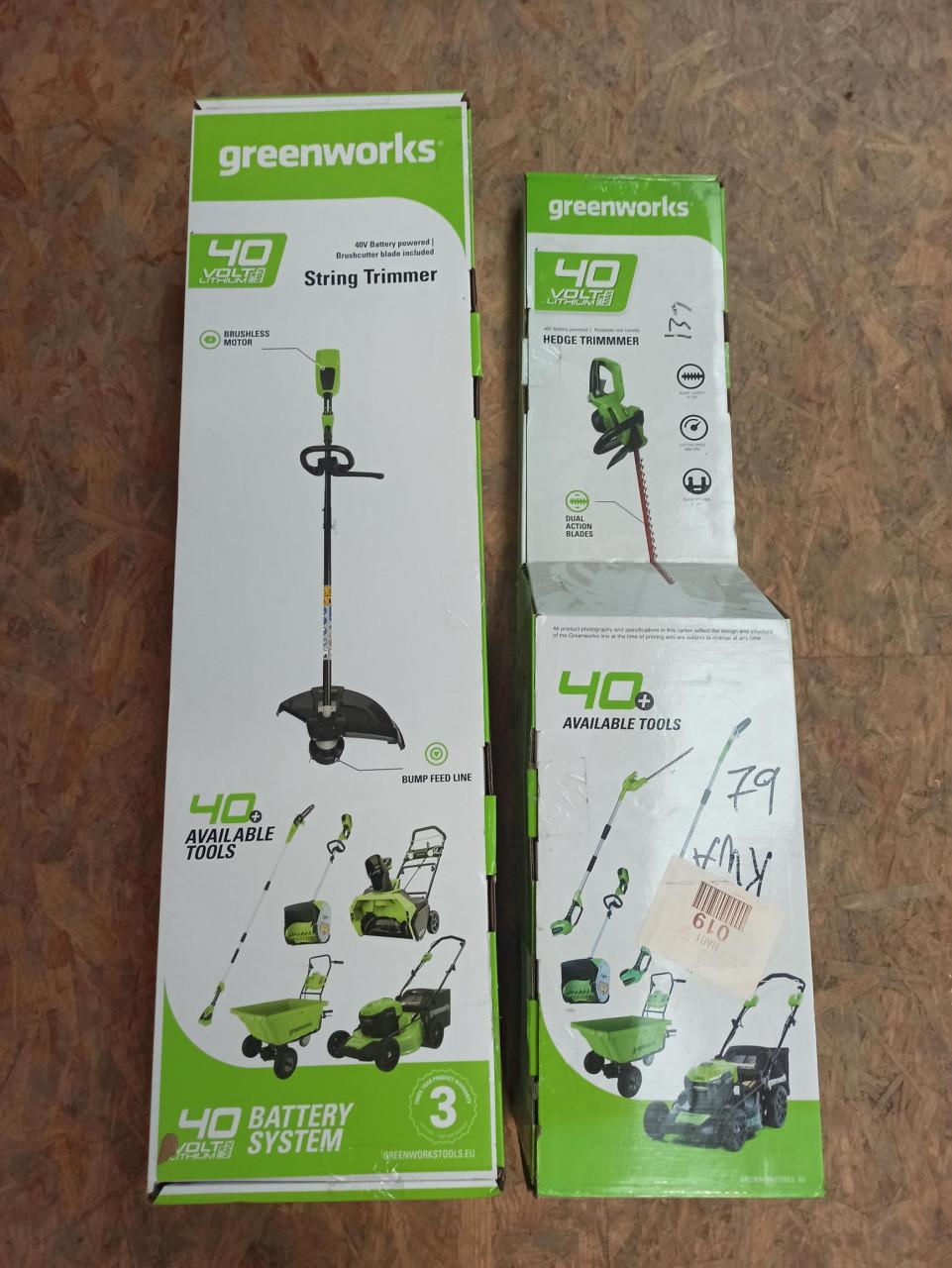Nieuw in doos Greenworks  set Trimmer en Heggenschaar inclusief accu en lad