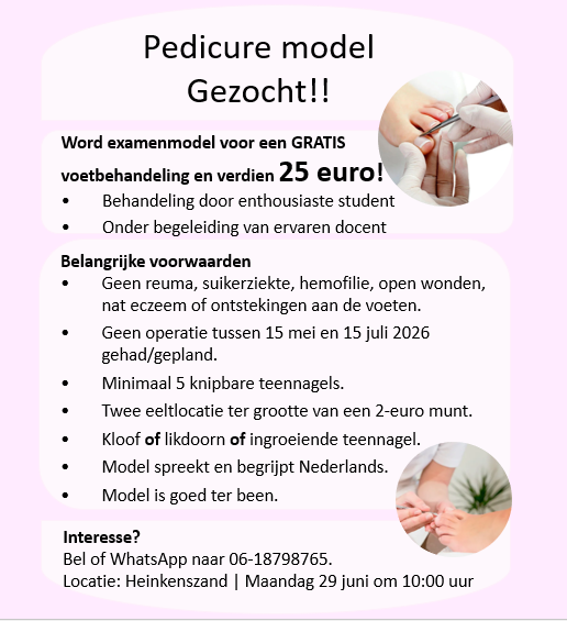 Pedicure model - beloning 25 euro