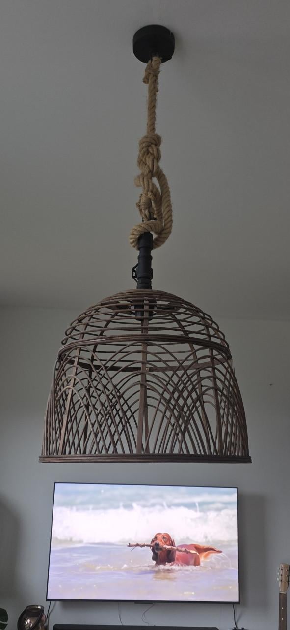 Rotan hanglamp met touw – Ø 42 cm – warm naturel
