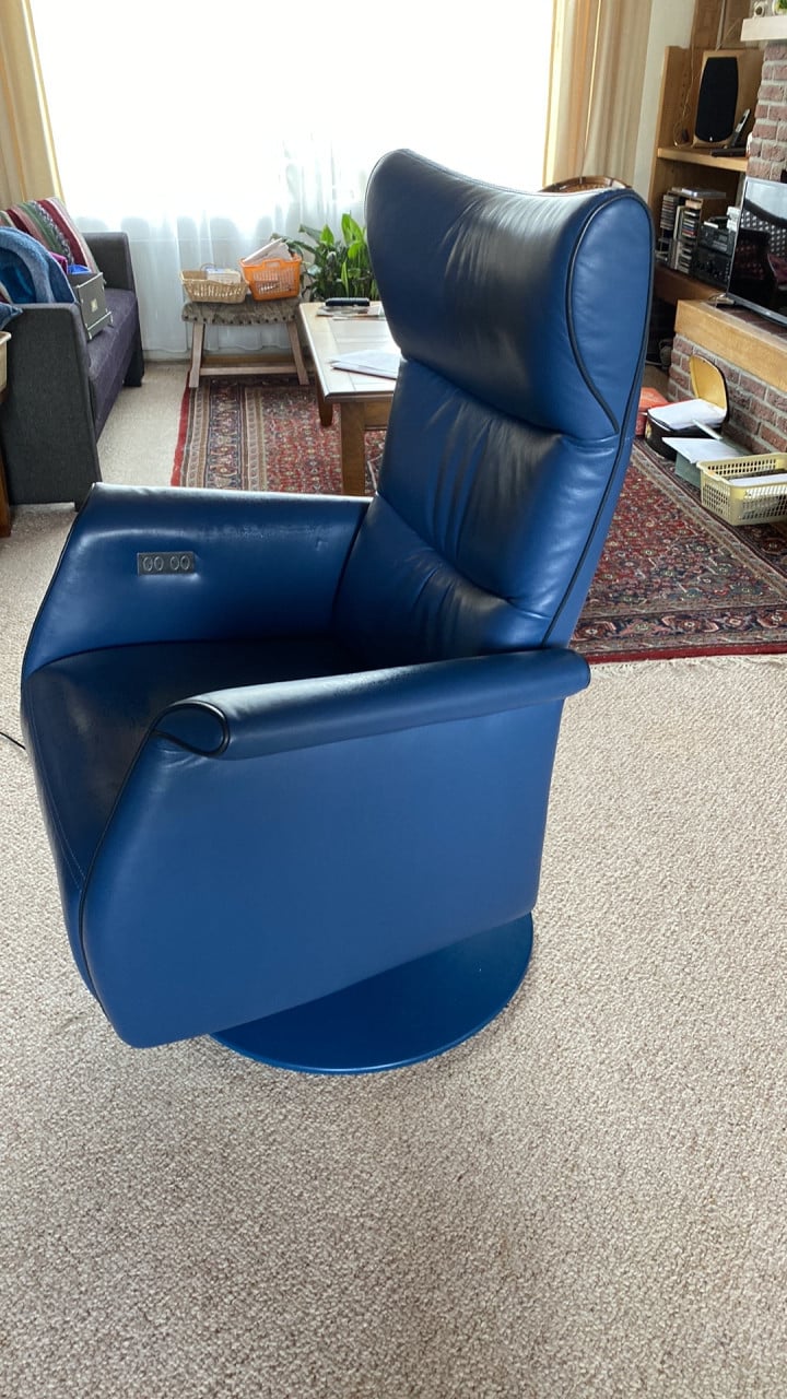 Relaxstoel, modern blauw leer