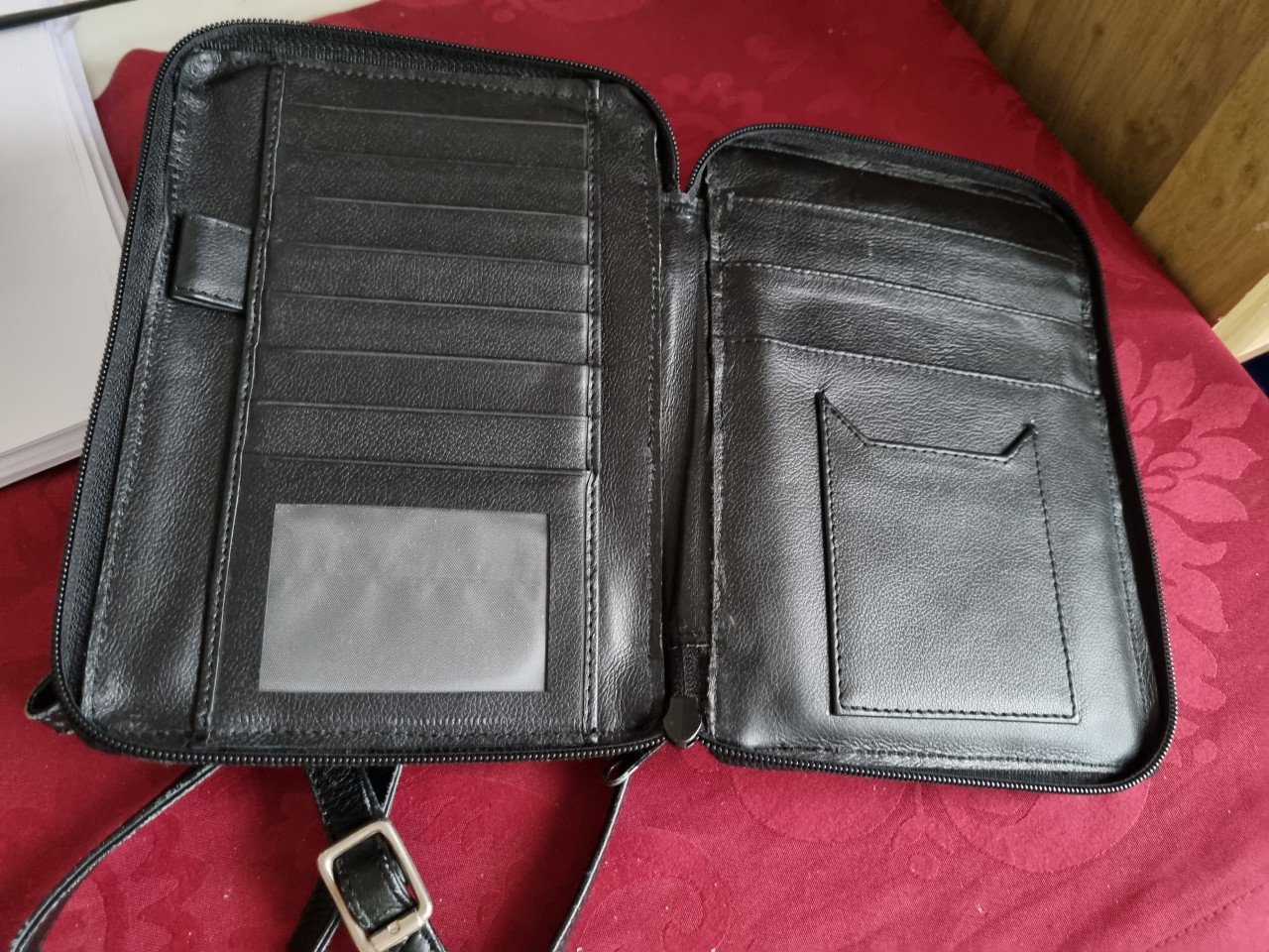 Telefoon/portefeuille tas zwart leer 20x13.5cm Bieden mag