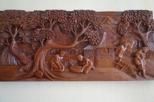 Vintage Indonesisch Balinees handgesneden houten paneel 69 x 32 cm