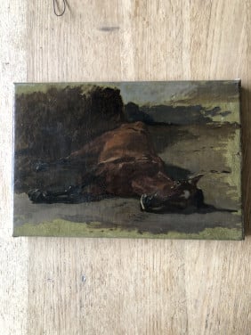 Bijzonder schilderijtje liggend paard