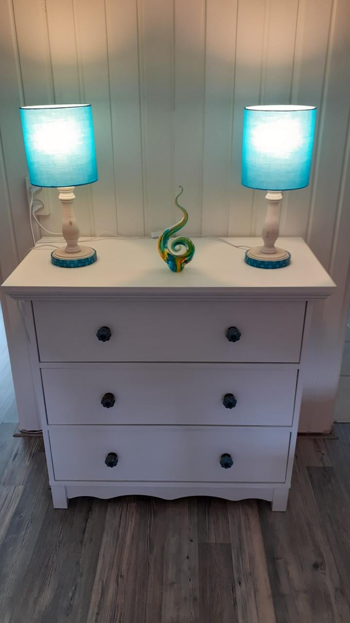 2 Tafellampjes wit met blauw
