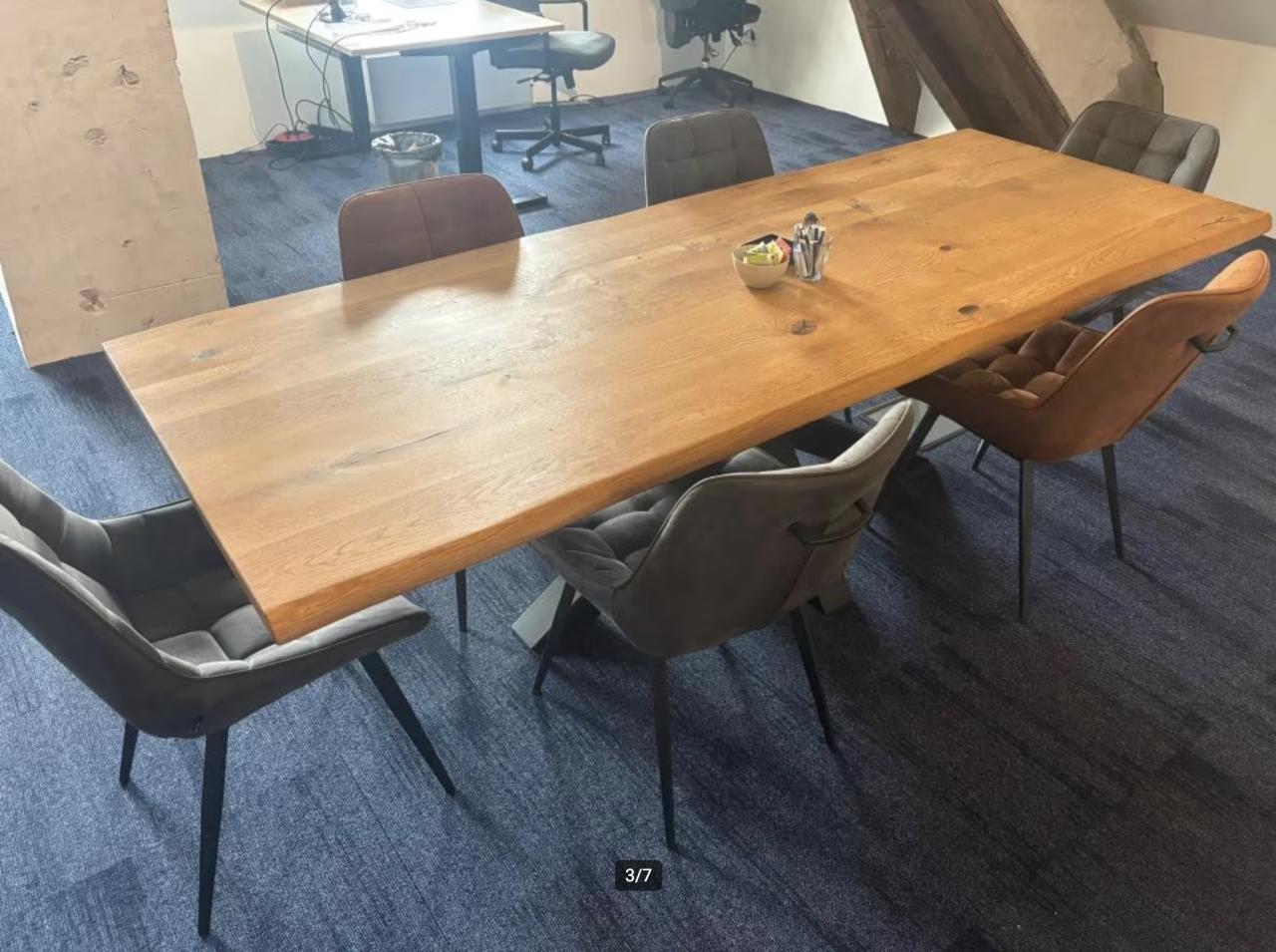 Eiken Boomstamtafel 260x100cm incl. 6 stoelen