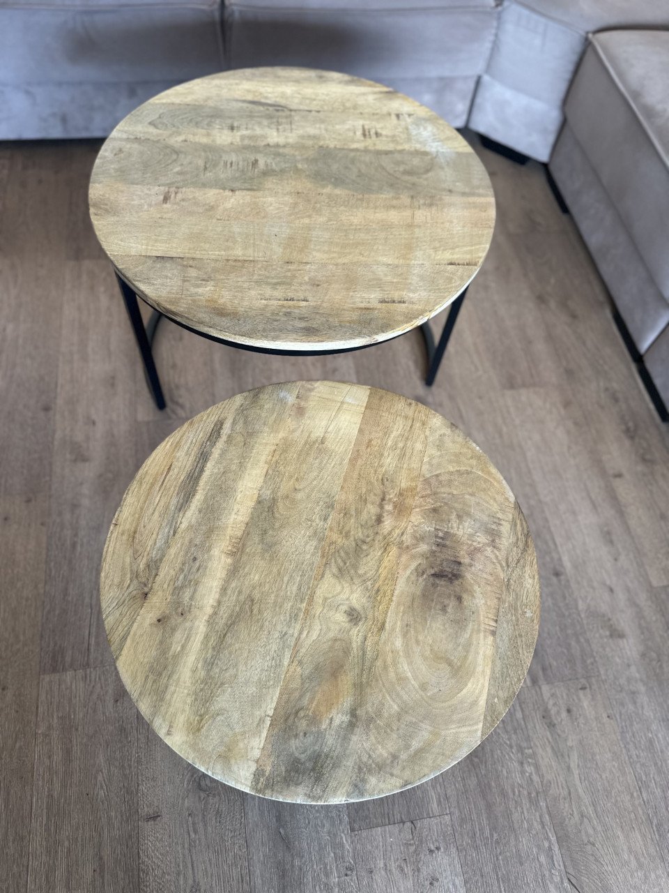 6 personen Hoekbank beige 1 jaar oud + salon tafels