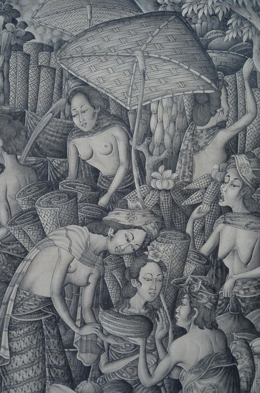 Twee prachtige enorme Balinese schilderijen, pendanten, gesigneerd