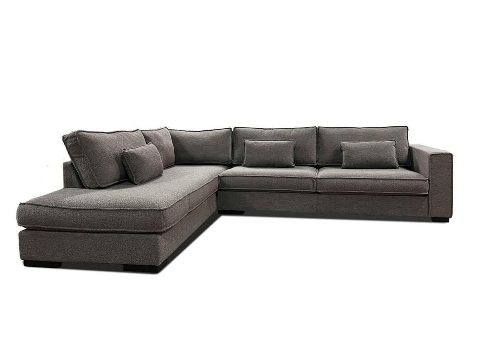 SCHITTERENDE HOEK/LOUNGEBANK IN IJZERSTERKE STOF ALPHINE BROWN SHOWMODEL