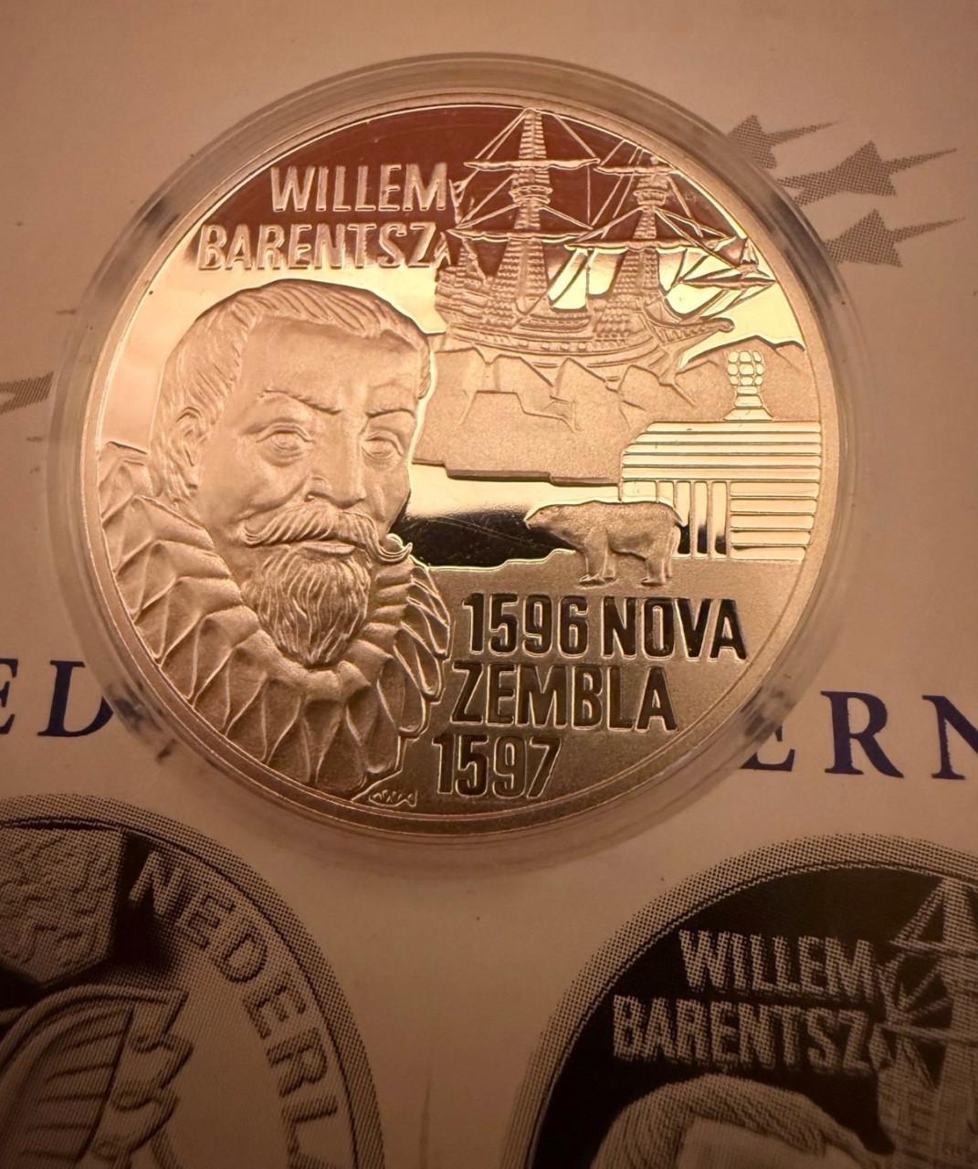 Zilveren 50 Euro munt ter herdenking van Willem Barentsz uit 1996.