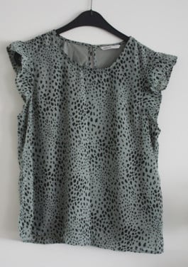 Blouse shirt groen met zwarte stippen maat L