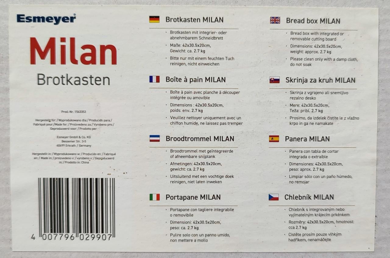 Esmeyer MILAN bamboe broodtrommel met snijplank - Nieuw