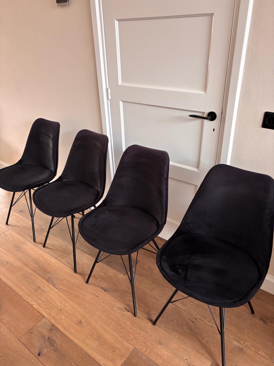 Eetkamerstoel Kick, velours, zwart, 4 stuks