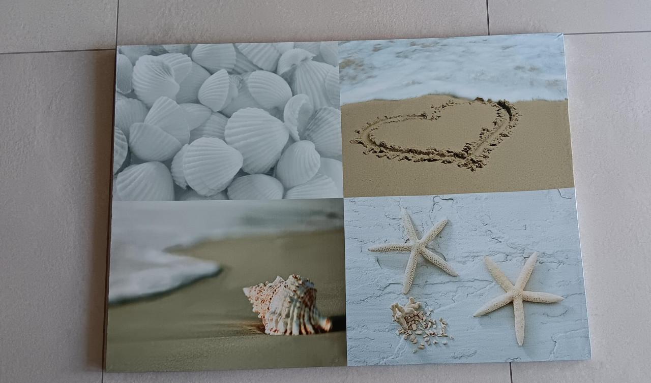 MOOIE CANVAS LIJST..STRAND, ZEESTER, SCHELPEN (leuk voor in strandhuisje)