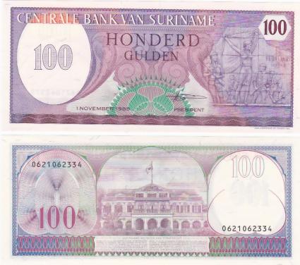Biljet Suriname 100 Gulden 1985 UNC