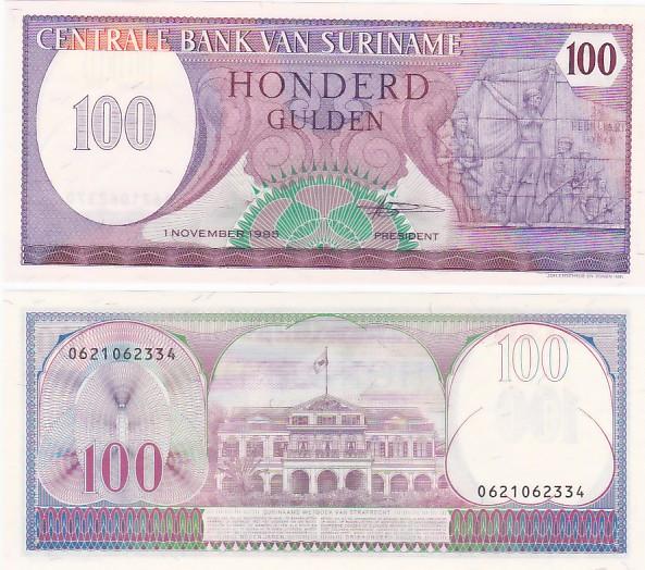 Biljet Suriname 100 Gulden 1985 UNC
