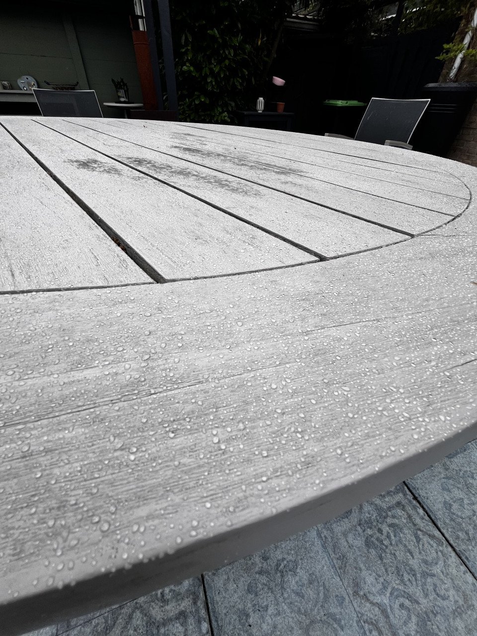 Ronde Tuintafel, teak, greywash, 160 cm!