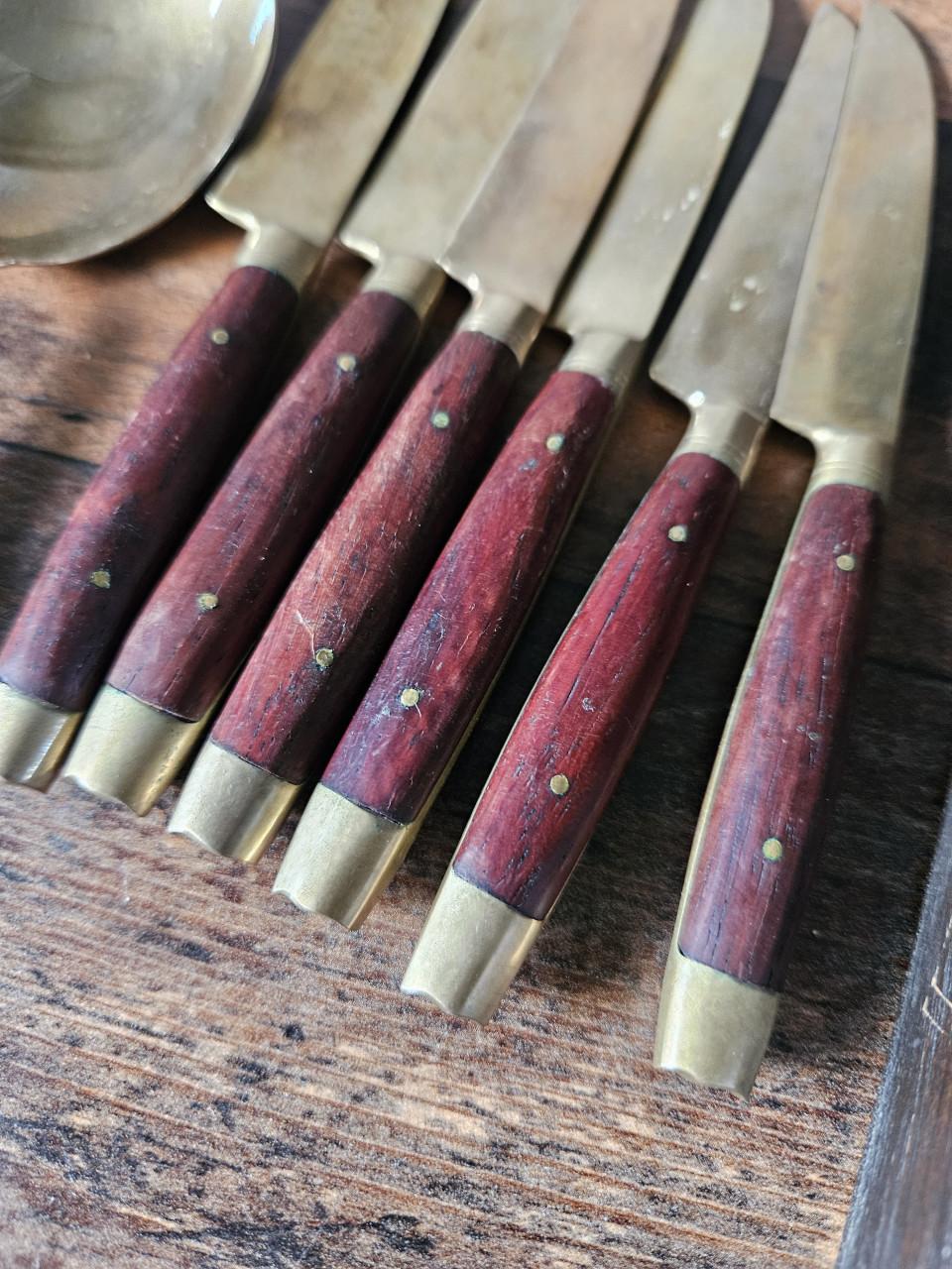 Antiek bestekset thailand brons & hout in Koffer - 60+ Delen