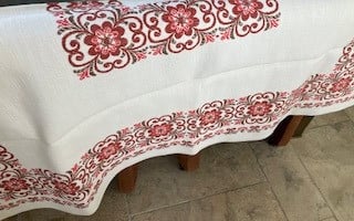 MOOI ORIGINEEL OOSTENRIJKS TAFELKLEED Vintage Geweven Middelgroot Rood/Wit
