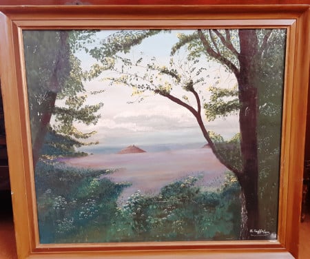 Schilderij landschap op doek, gesigneerd J. van Tuffelen