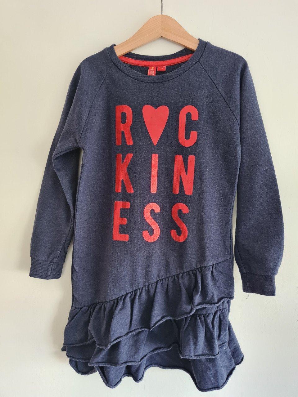 Blauwe lange sweater / jurk van Girls Maat 122