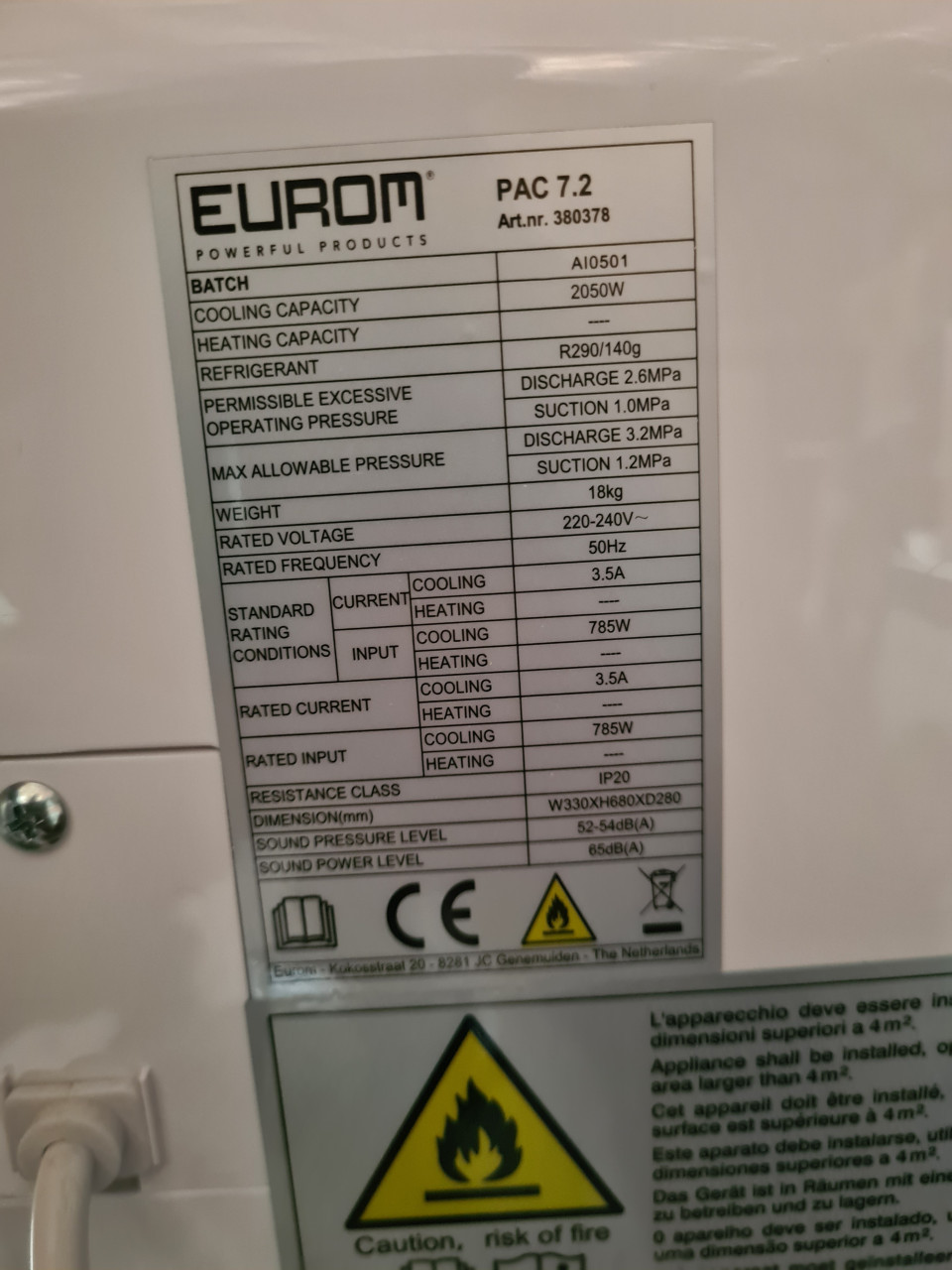 Mobiele Airco Eurom PAC 7.2