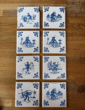 Set van 8 Villeroy & Boch Mettlach Tegels - Saar 1947