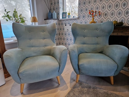 2x Kave Home fauteuil model Patio lichtblauw