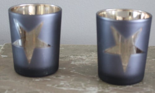 Set van 2 blauw grijze ster theelichtjes glas