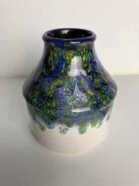 West Germany vaas 18/12 vintage – keramiek – wit/blauw/groen – 12 cm