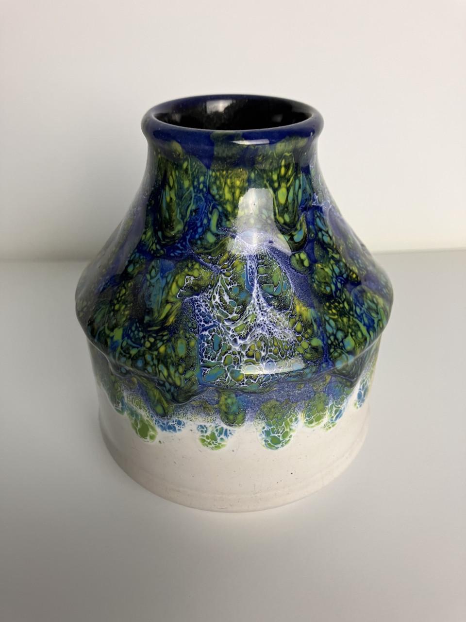 West Germany vaas 18/12 vintage – keramiek – wit/blauw/groen – 12 cm