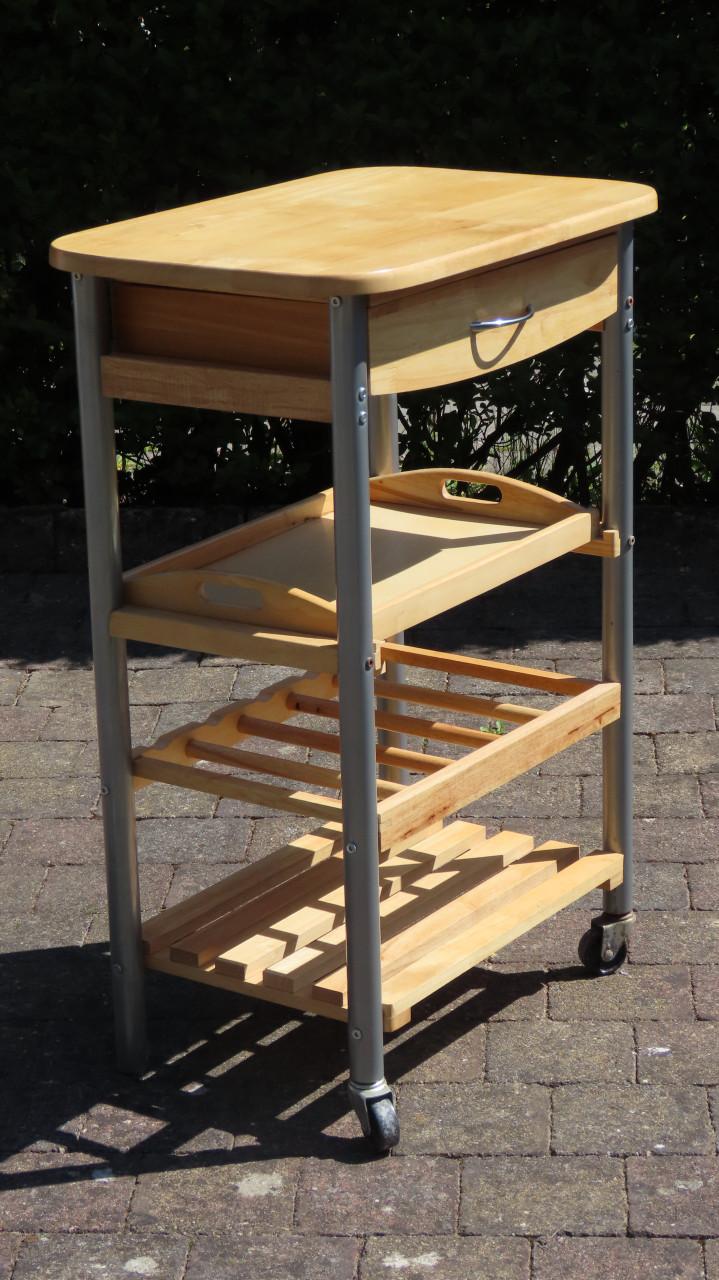 Houten Trolly met lade en dienblad