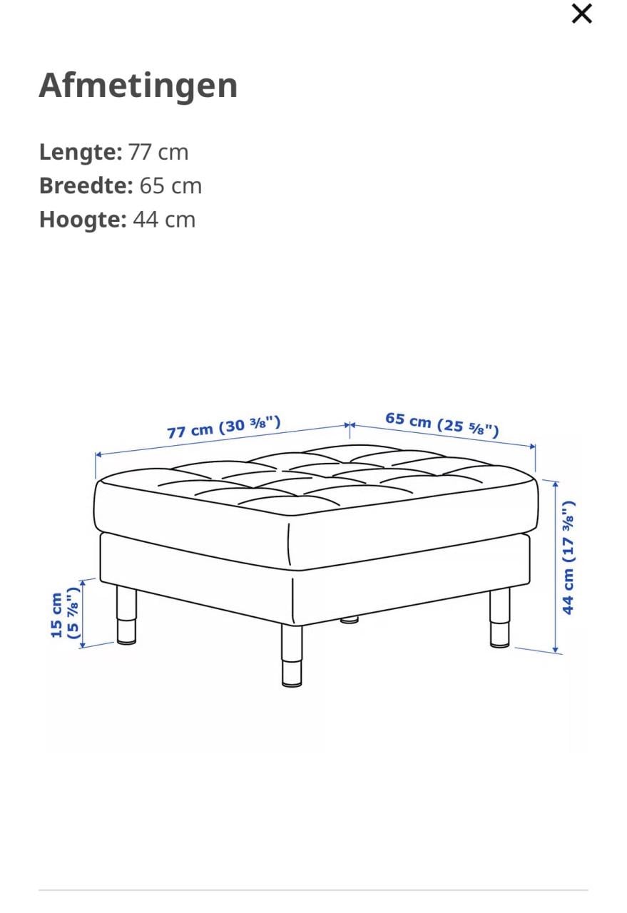 IKEA Landskrona 3-zits bank + voetenbank - zwart leer