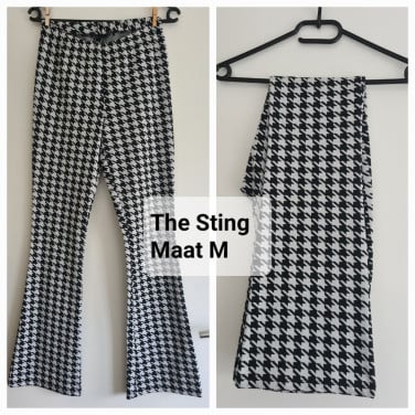 Nieuwe pied de poule zwart-wit broek met wijde pijpen van Amy & Ivy