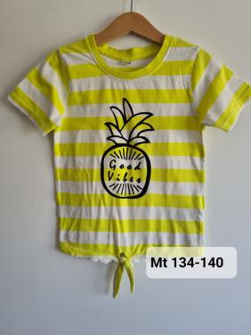 Wit , geel gestreept T-Shirt van de Zeeman  Mt 134-140