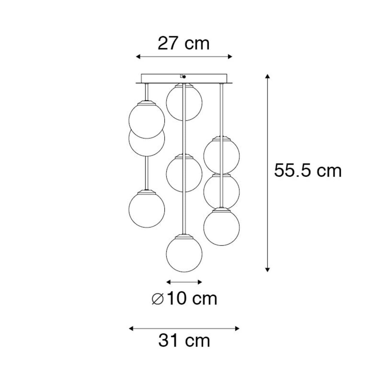 Plafondlamp 9 lichts met smoke glas inclusief 9 x dimbare fitting
