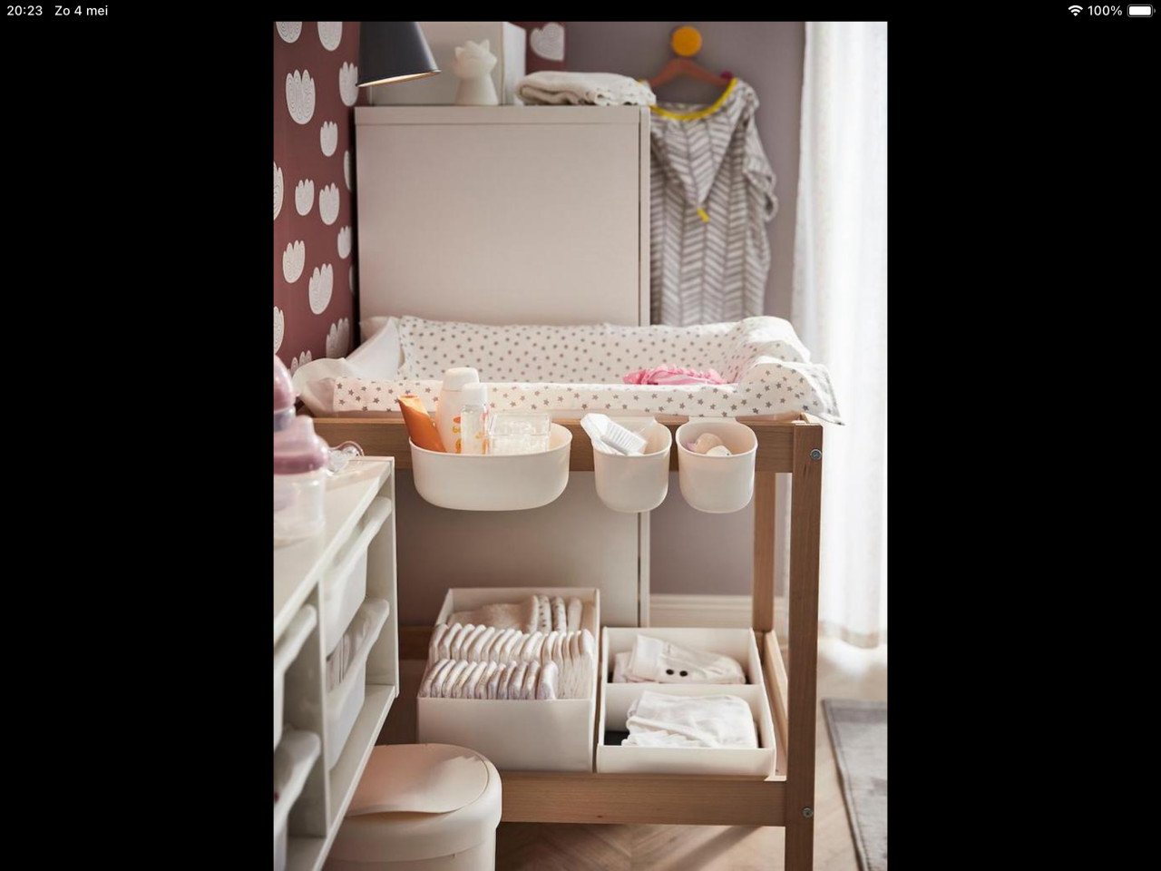 Commode Set: Opbergmandjes, Aankleedkussen, Afvalemmer etc.