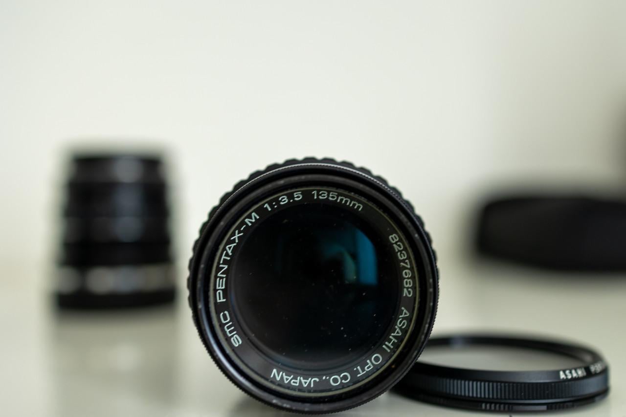 Lenzen Asahi Pentax50 mm en 135 mm met Canon RF adapter