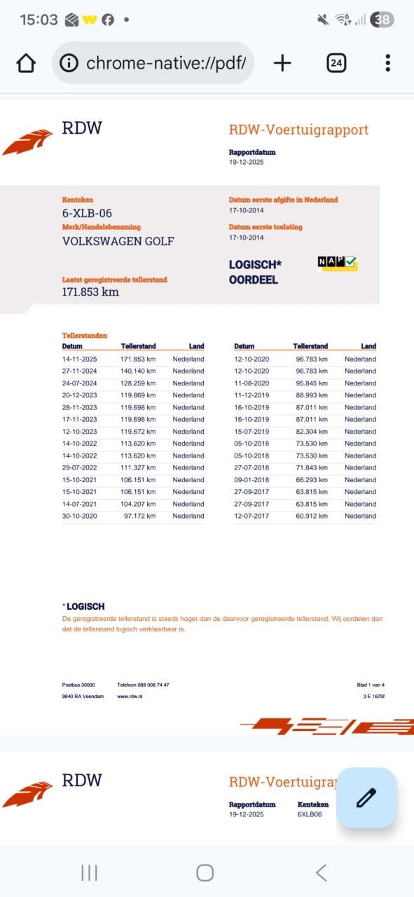 Volkswagen Golf 7 1.6 TDI 150pk NAP onderhoudshistorie