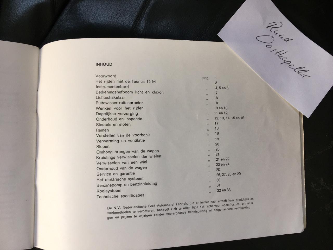 Ford Taunus 12 M instructieboekje