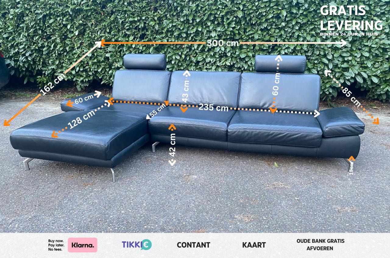 Henders & Hazel Zwarte Hoekbank –Echt Leer-Gratis levering NL
