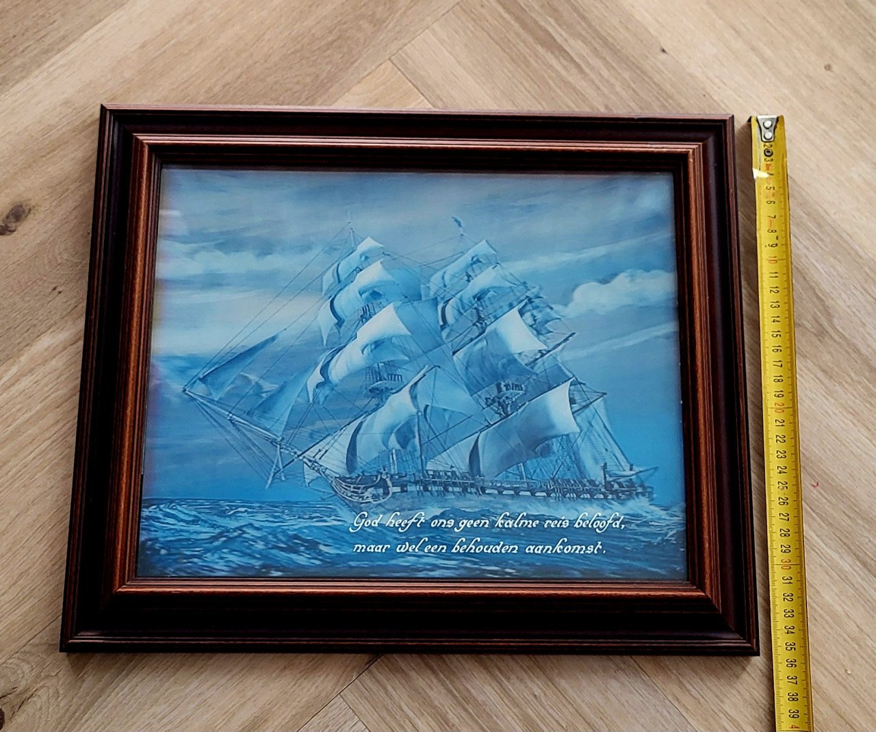 Vintage 3D Clipper Schip Hologram in Houtenlijst